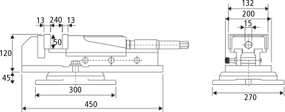 Desenho técnico dimensional da morsa mecânica