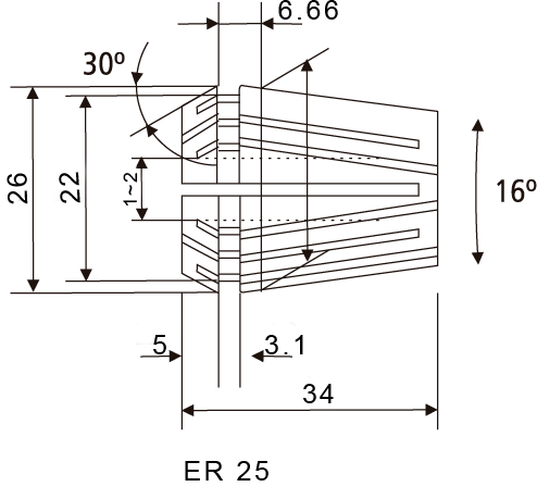 Desenho técnico da pinça ER25