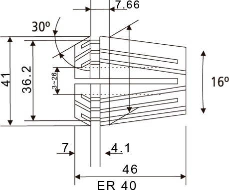 Desenho técnico — Pinça ER40 Ø6,00 mm DIN 6499 para Porta-Pinça CNC