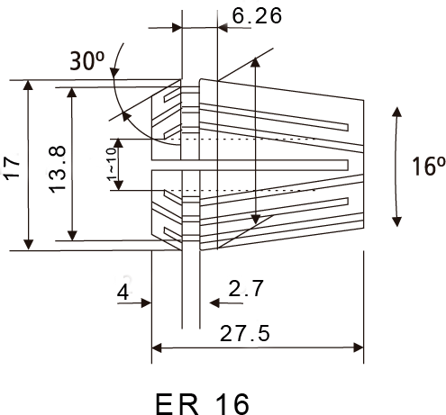 Desenho técnico — Pinça ER16 Ø1,50 mm DIN 6499 para Porta-Pinça CNC